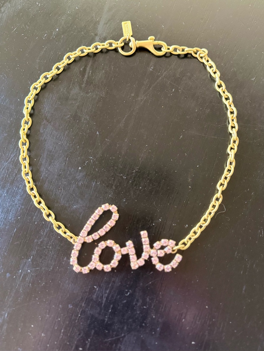 Gold Chain 'love' Bracelet with Pink Crystal Script
